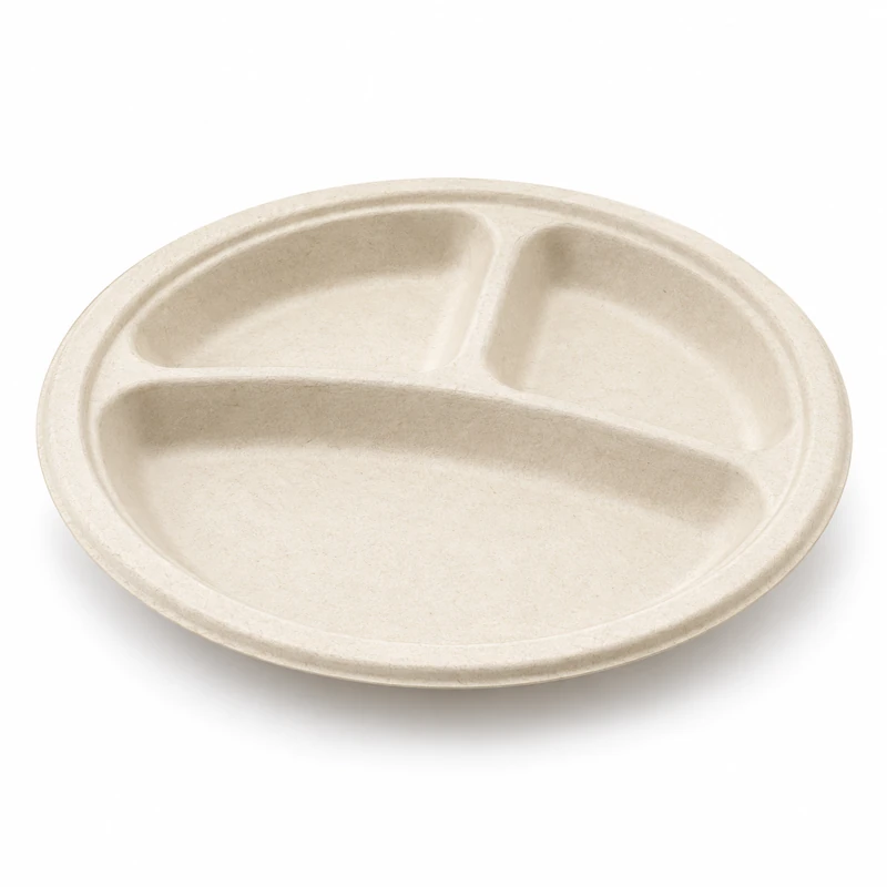 Three-compartment molded fiber plate