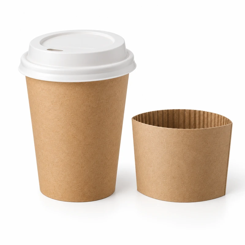 Paper hot drink cup with lid and sleeve
