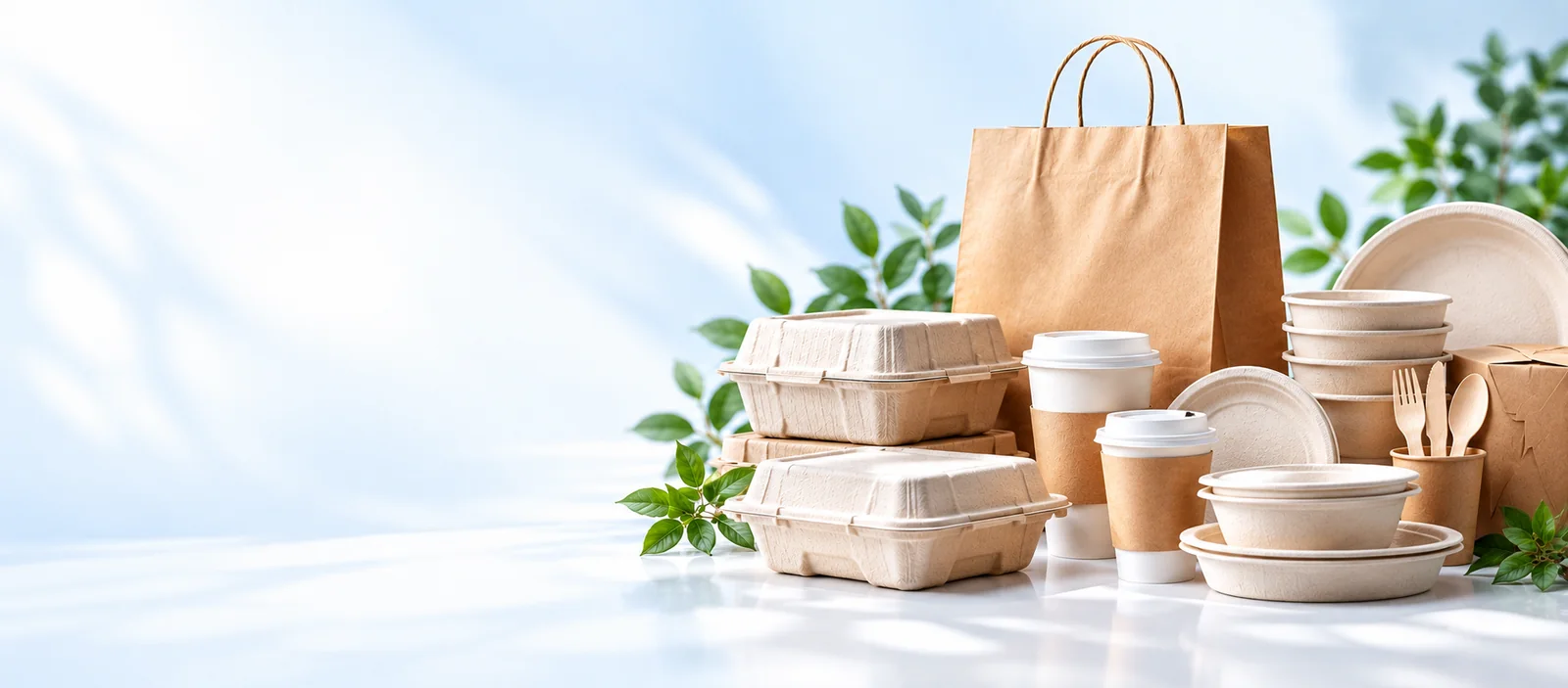Paper foodservice containers and compostable tableware