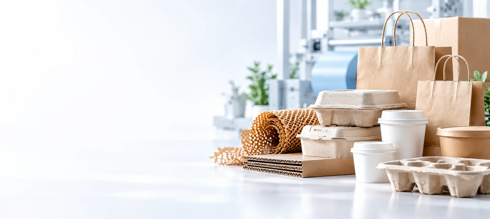 Sustainable packaging assortment including paper bags and foodservice containers